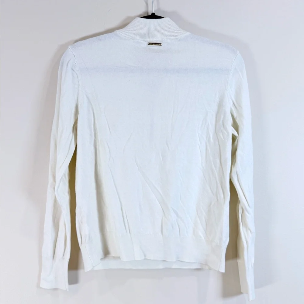 🔥Michael Kors White Half-Zip Pullover Sweater with Logo Pull Size M EC🔥